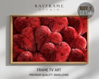 Frame TV Art, Luxurious Red Fur Texture with Plush Pom Poms (Digital Download) TV4099