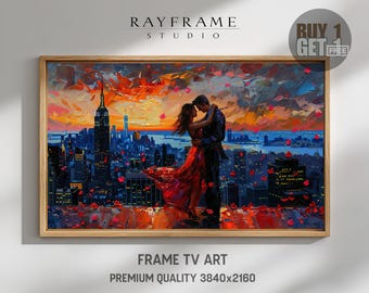 Frame TV Art, Romantic Rooftop Dance at Sunset Over City Skyline (Digital Download) TV4100
