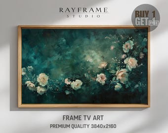 Frame TV Art – Emerald Green Botanical with Blush Peonies (Digital Download) TV331