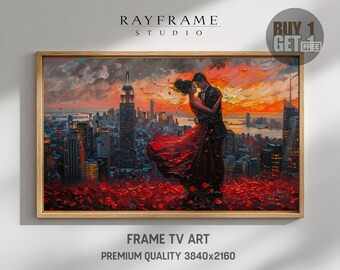 Frame TV Art, Passionate Sunset Kiss Over City Skyline (Digital Download) TV4101