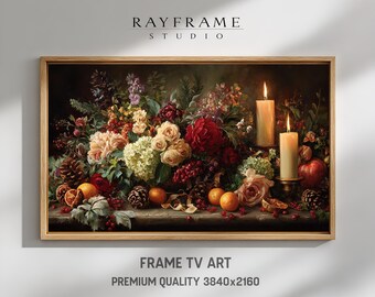 Vintage Christmas Floral Still Life, Frame TV Art (Digital Download) TV92