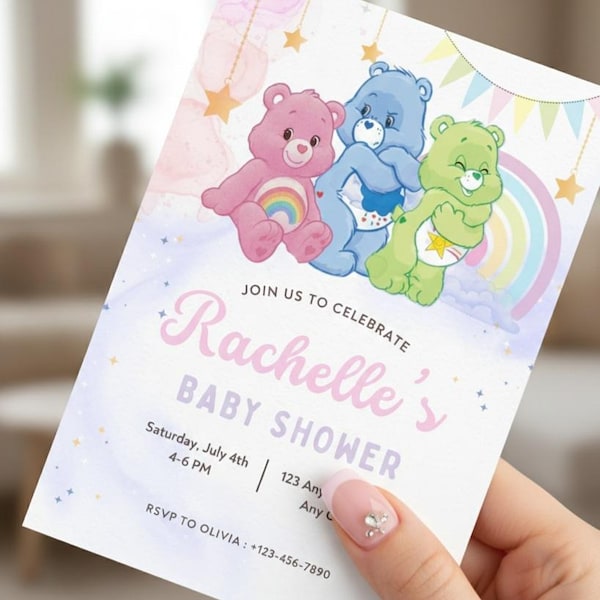 CareBears Babyshower edytowalny i do druku