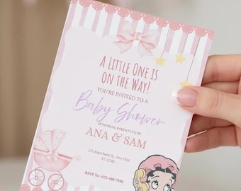 Pink Betty Boop Baby Girl Baby Shower editable & printable Invitations