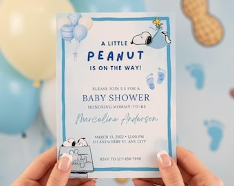 Snoopy Peanut Baby Boy Baby Shower Invitation editable & printable (Canva)