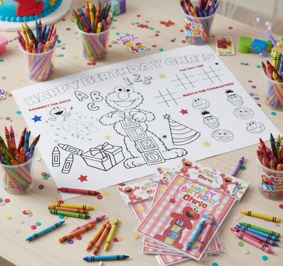 Elmo Birthday Customizable Mini Coloring Book W/ Topper & Activity ...