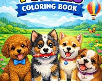 Puppies Coloring Book 4 Printable, Puppy Coloring Pages PDF, Cute Dog Coloring Book for Kids, Instant Download, 50 Pages