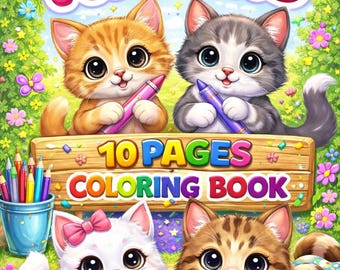 Kitten Coloring Book 9 | Cute Cat Coloring Pages | 10 Page Printable | Instant Digital Download
