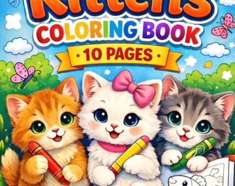 Kitten Coloring Book 6 | Cute Cat Coloring Pages | 10 Page Printable | Instant Digital Download