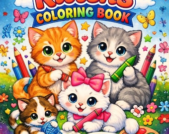 Kitten Coloring Book 4 | Cute Cat Coloring Pages | 10 Page Printable | Instant Digital Download