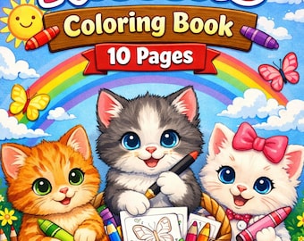Kitten Coloring Book 3 | Cute Cat Coloring Pages | 10 Page Printable | Instant Digital Download