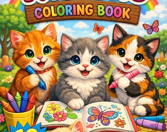 Kitten Coloring Book 7 | Cute Cat Coloring Pages | 10 Page Printable | Instant Digital Download