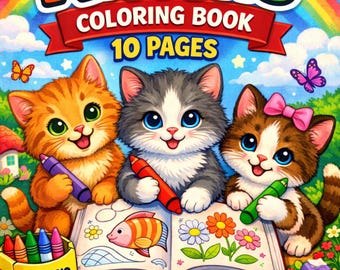 Kitten Coloring Book 2 | Cute Cat Coloring Pages | 10 Page Printable | Instant Digital Download