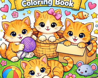 Kitten Coloring Book 1 | Cute Cat Coloring Pages | 10 Page Printable | Instant Digital Download