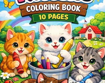 Kitten Coloring Book 5 | Cute Cat Coloring Pages | 10 Page Printable | Instant Digital Download