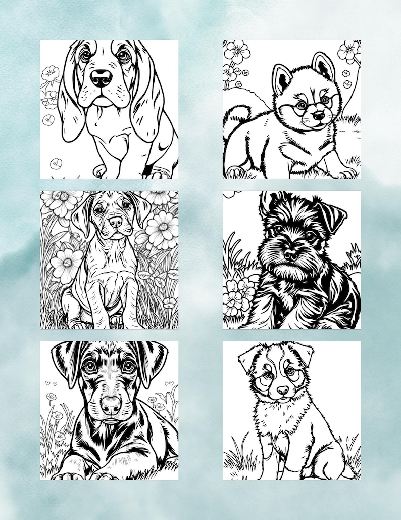 Puppies Coloring Book 1 Printable, Puppy Coloring Pages PDF, Cute Dog ...