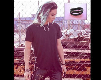 Ushta (Four) - Genuine Black Leather Wrap Bracelet. Unisex