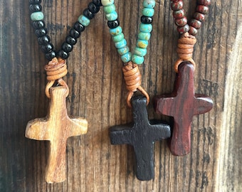 Hand-Carved Wooden Crosses Hand-Beaded with Miyuki Japanese Glass Beads,Crosses Made by 82 year old US Veteran,One-of-a-Kind,Christian,Cross