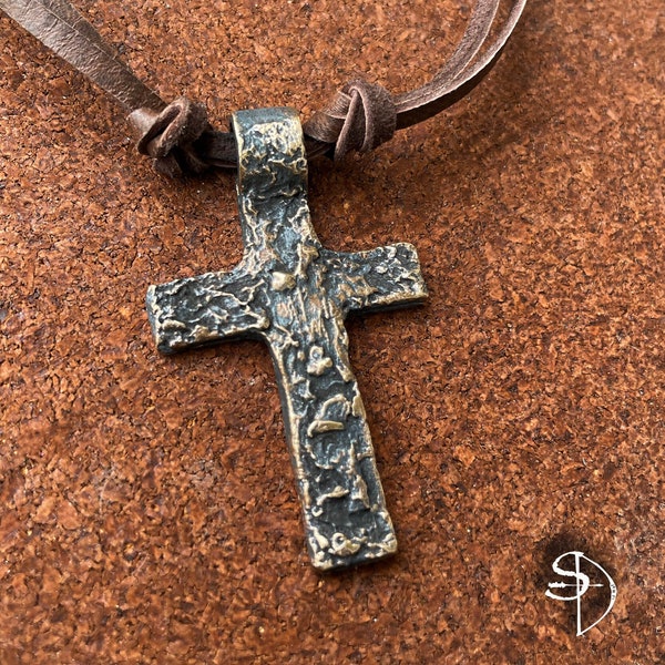 The Old Rugged Cross Necklace. Hand Cast Brass Cross, Father's Day, Heirloom, Keepsake, Christian Cross, Medieval Jewelry, Artisan Cross,