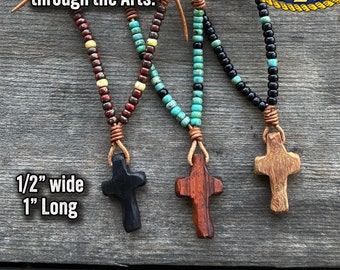 Children's Hand-Carved Wood Cross Necklace – Miyuki Glass Beads