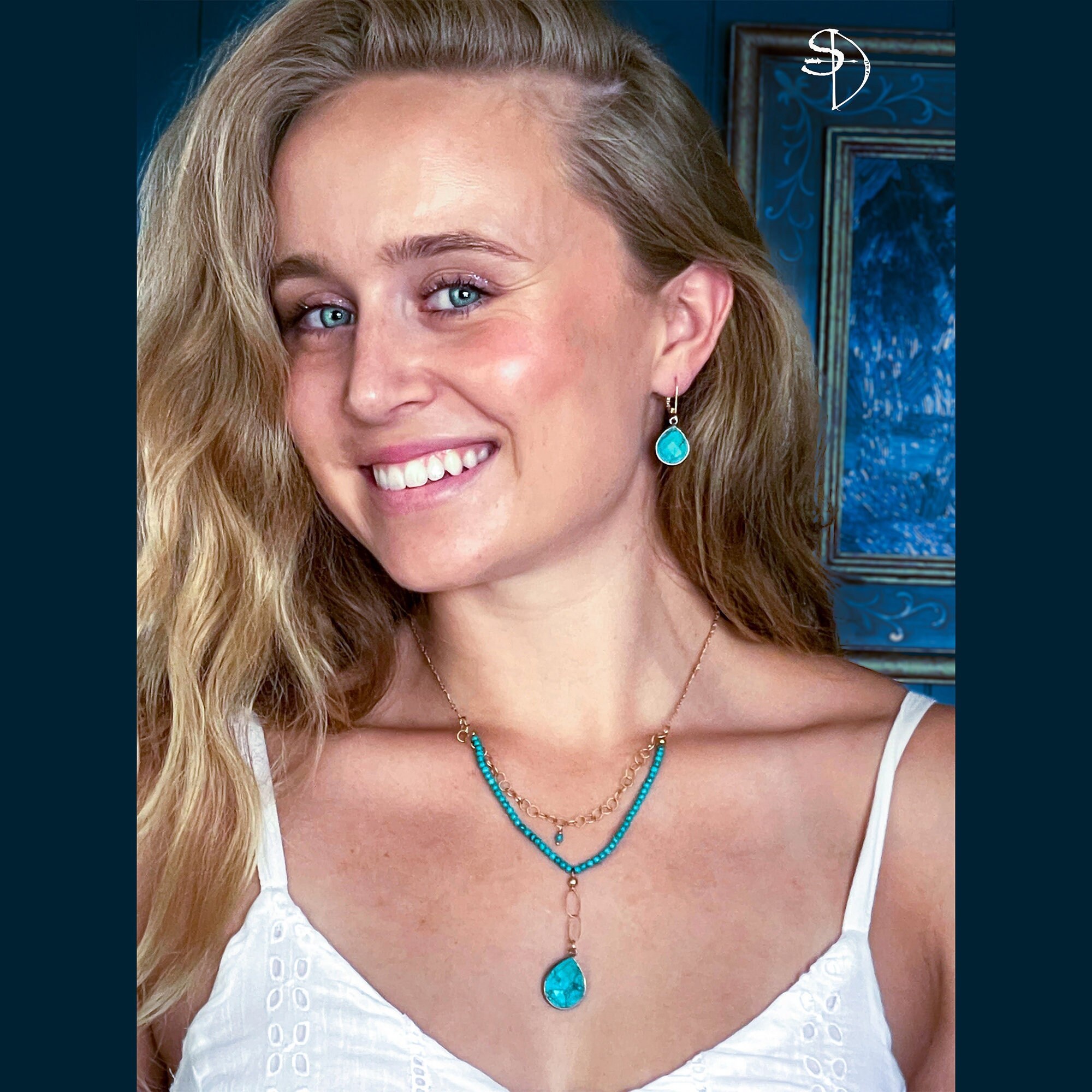 Turquoise and Gold Necklace With Matching Earrings. Exclusive Etsy