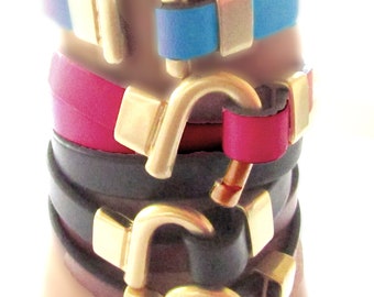 Leather Wrap Bracelet with Matte Gold Hook Clasp