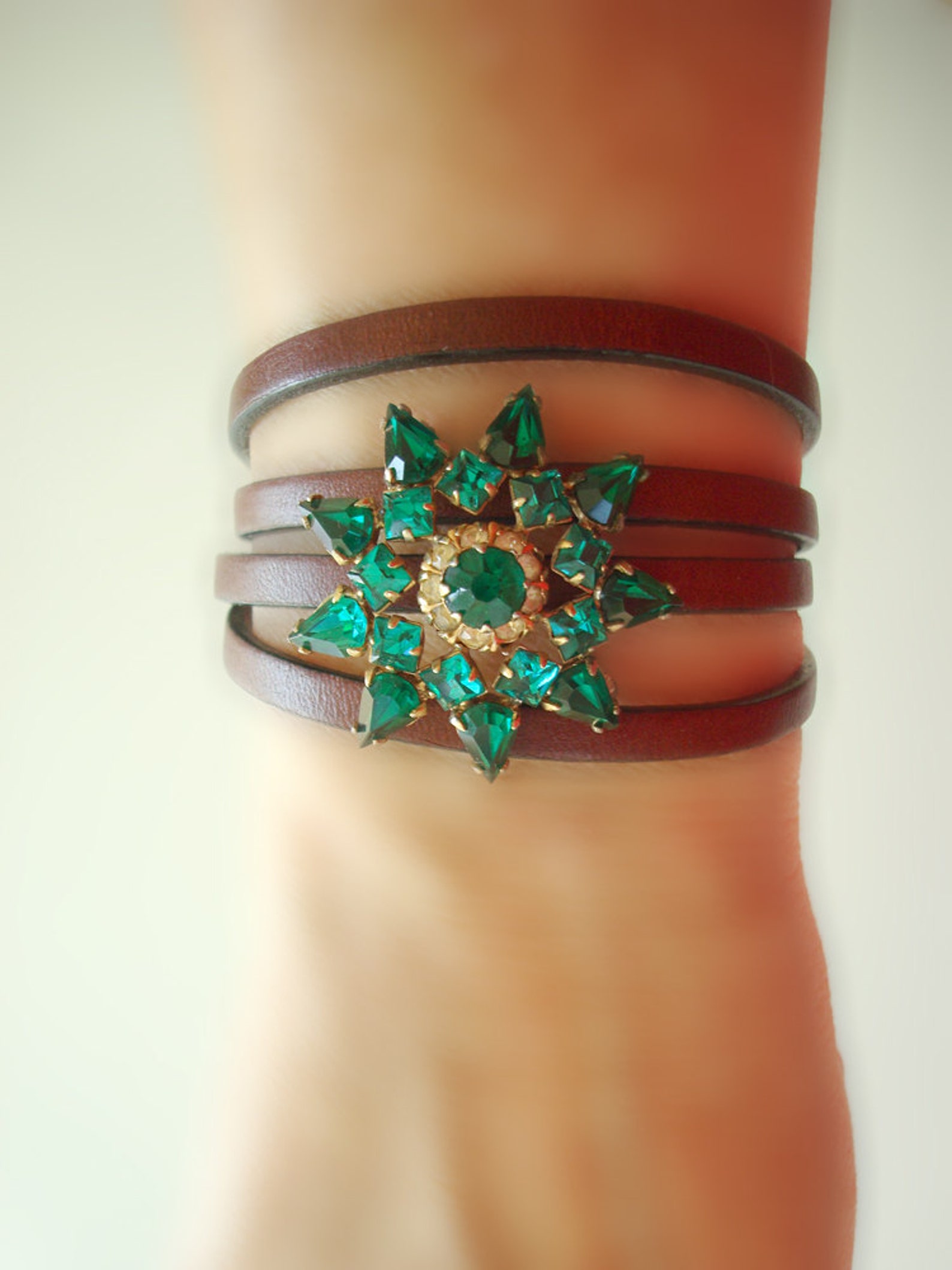 Genuine Leather Wrap Bracelet. Add Vintage Pins for a New Look Etsy