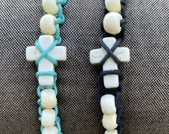 Macrame Bracelet with Stone Cross. Christian Cross, Statement of Faith, Men's and Women's Sizes,Christian,Cross Bracelet, Macrame Cross