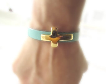Leather Cross Bracelets with Gold Magnetic Clasp