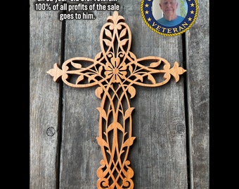 Large Hand-Carved Ornate Wooden Crosses Wall Decoration,Cross Wall Decoration,Crosses Made by 82 year old US Veteran,One-of-a-Kind,Christian