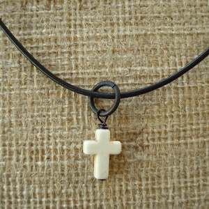 Stone Cross Necklace. Various Colors. Boho Chic. Leather Cross Necklace, Christian Jewelry, Cross Necklace, Baptism Gift, Confirmation Gift,
