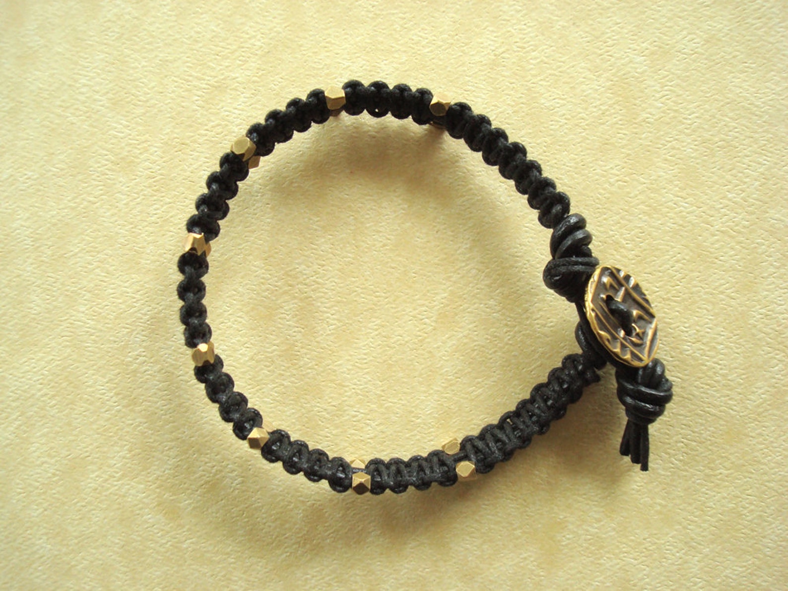 Men's Macrame Bracelet With Genuine Leather Solid Brass - Etsy