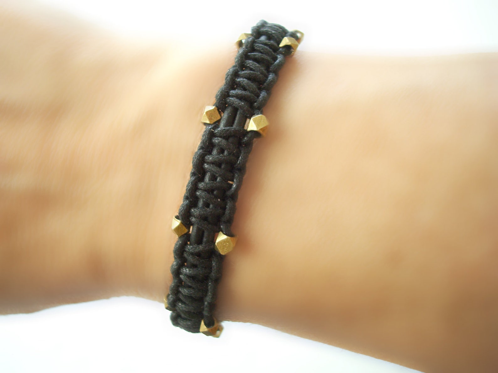 Men's Macrame Bracelet With Genuine Leather Solid Brass - Etsy