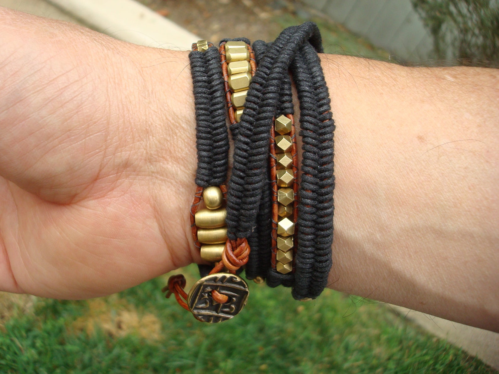 Custom Order Men's Wrap Bracelet With Solid Brass Beads Etsy