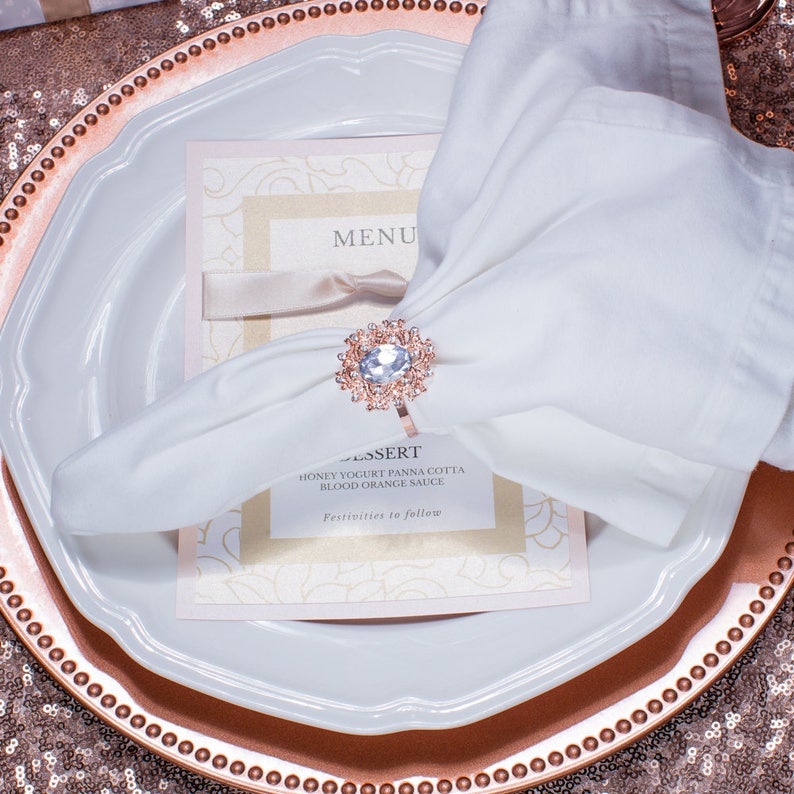 100pcs Rose Gold Napkin Rings Rhinestone Wedding Napkin Rings Etsy