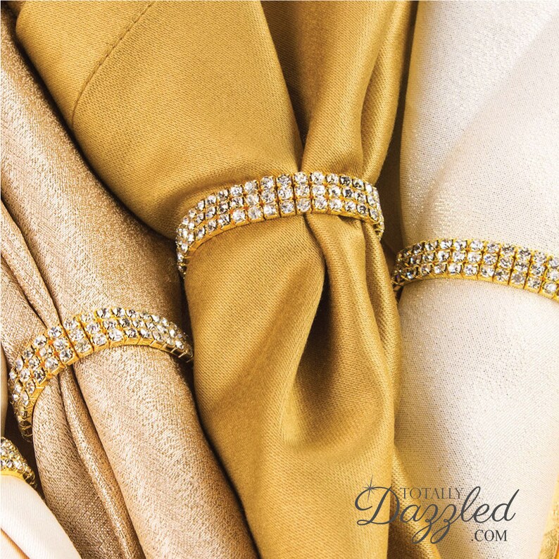 10pcs Gold Napkin Ring Rhinestone Stretch Loop Wedding Napkin Etsy