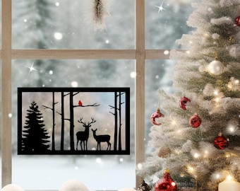 Forest Deer Window Cling – Friends in the Snow Reusable Vinyl Winter Décor