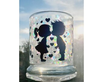 Retro Valentine Jar Cling – Boy & Girl Silhouette, Heart Decor