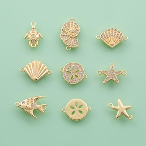 18K gold filled connectoren zeester zand dollar schelp schelp mossel nautilus zeeschildpad oceaan slak engel vis oester strand zomer charmes effenen