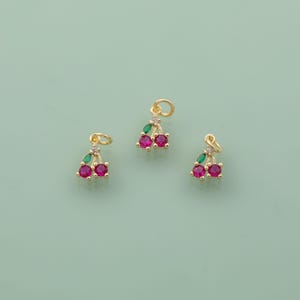 Cherry Charm 18K Gold Filled Ruby Red Cherries Charm Bracelet Charm Necklace Pendant Minimalist Charms CZ Pave