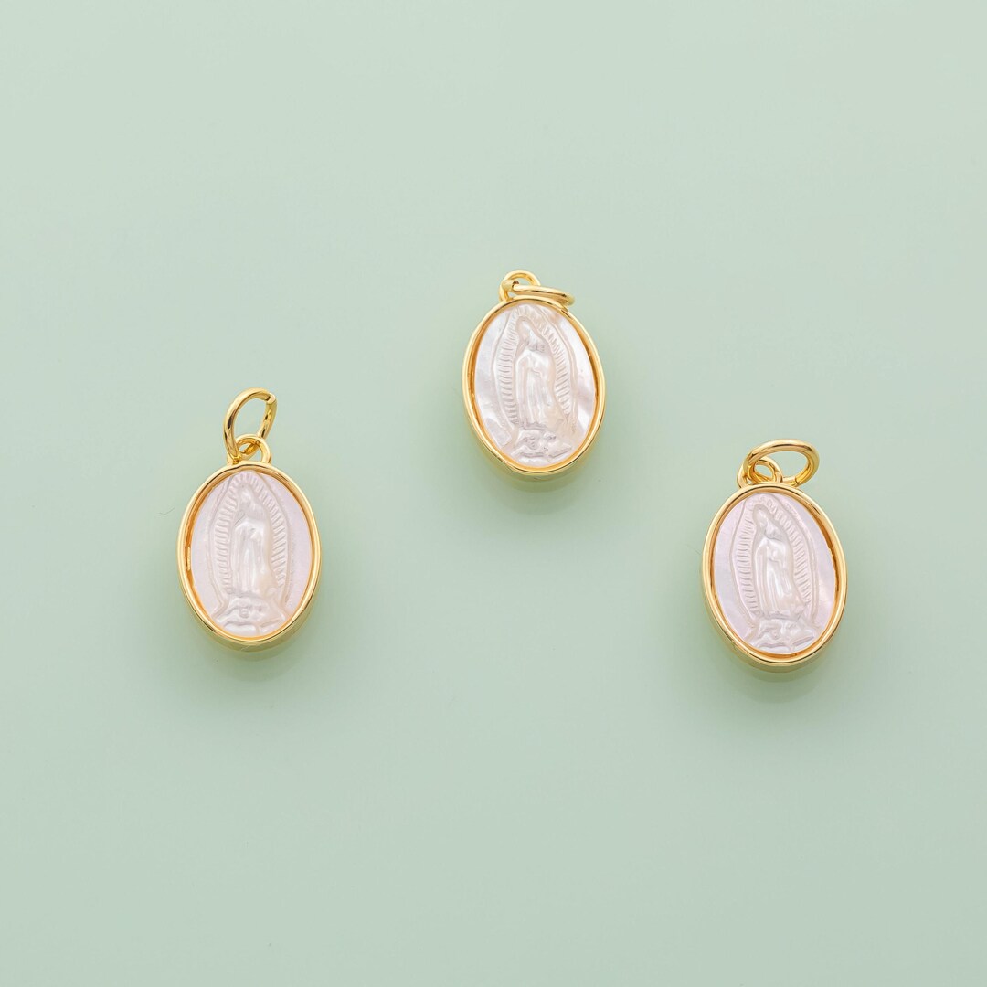 Mother Mary Maria Charm Mother of Pearl Charm 18k Gold Filled Charm Bar ...
