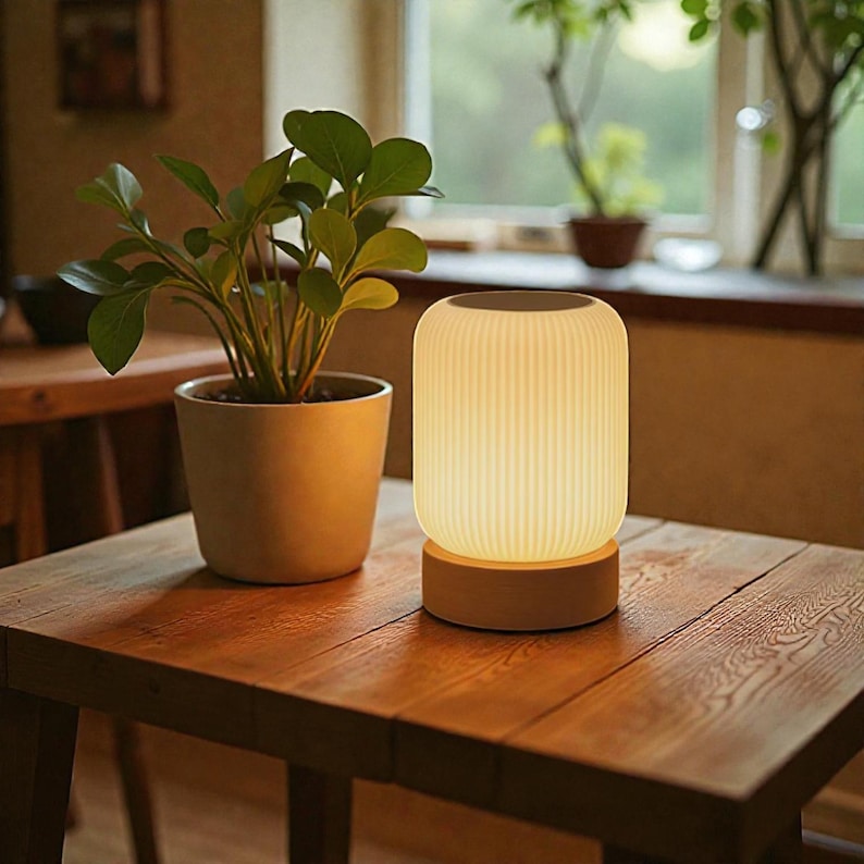 Lámpara de noche LED moderna: recargable por USB, sensible al tacto, 3 colores de iluminación: ideal para dormitorio, oficina y sala de estar.