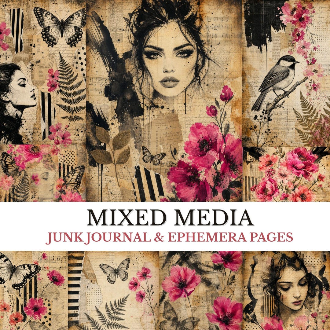 Mixed Media Scrapbook Junk Journal and Ephemera Pages, Grunge Art ...