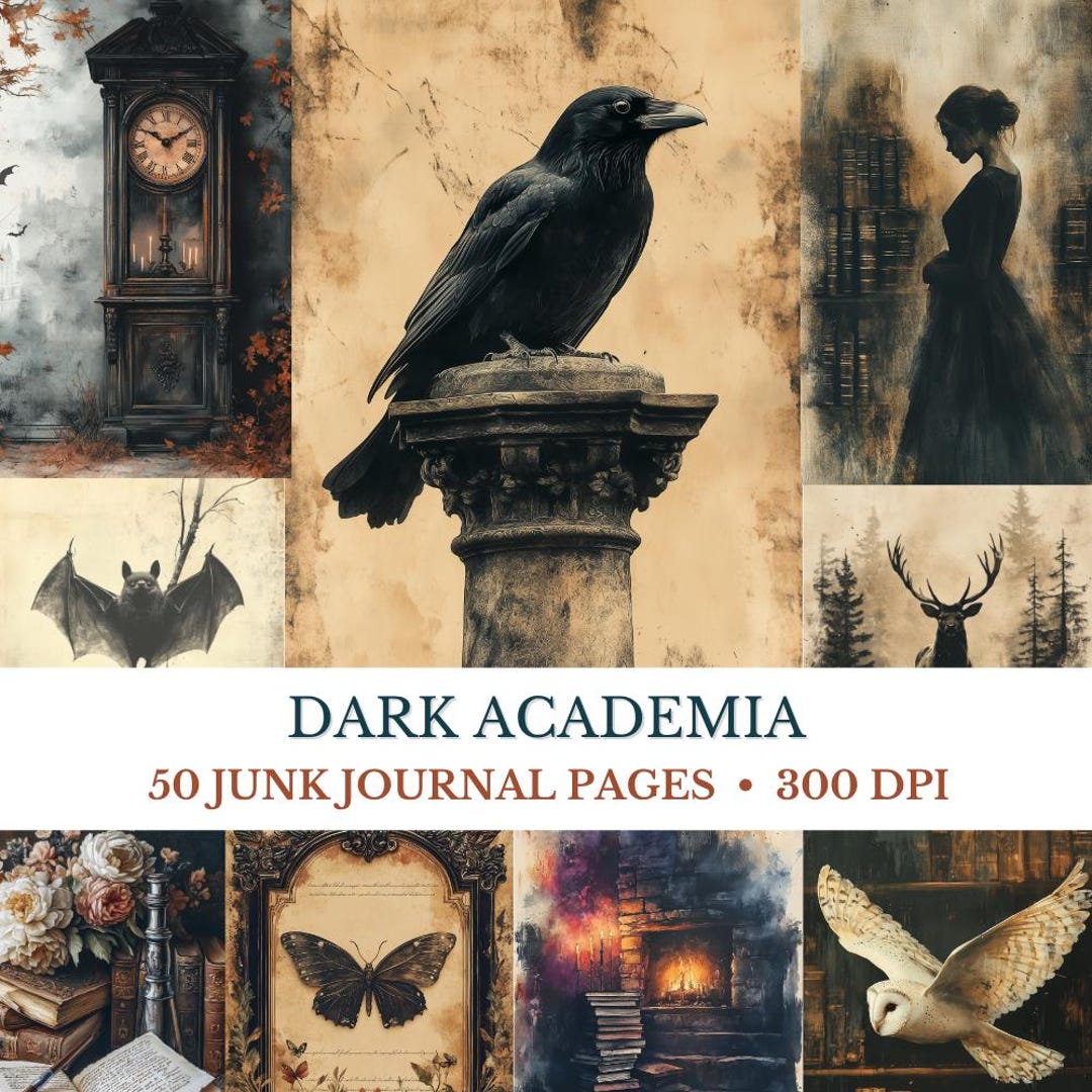 Dark Academia Scrapbook Junk Journal Filler Pages, Watercolor, Gothic ...