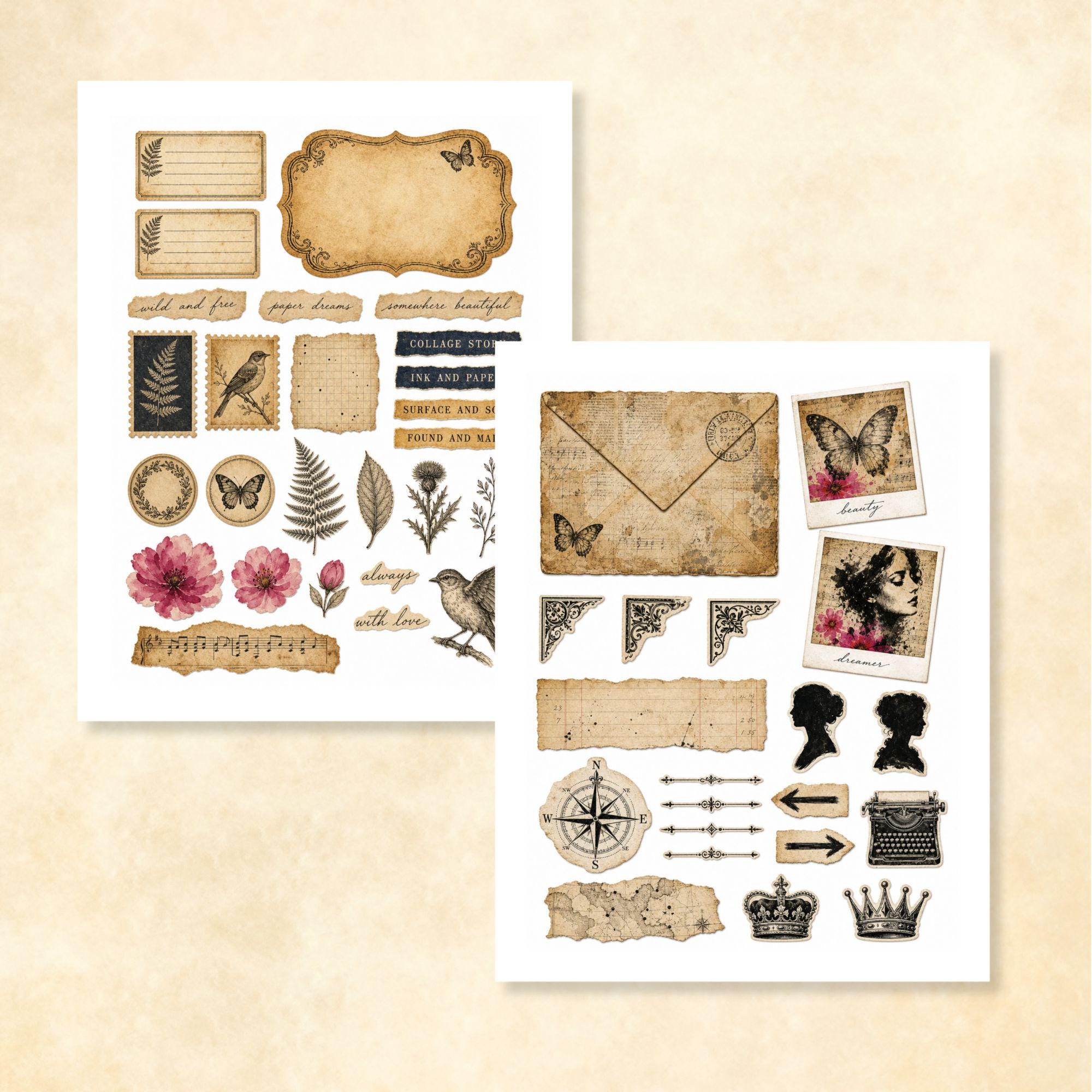 Mixed Media Scrapbook Junk Journal and Ephemera Pages, Grunge Art ...