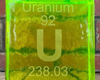 Solid Uranium Glass Periodic Table Sign U-238