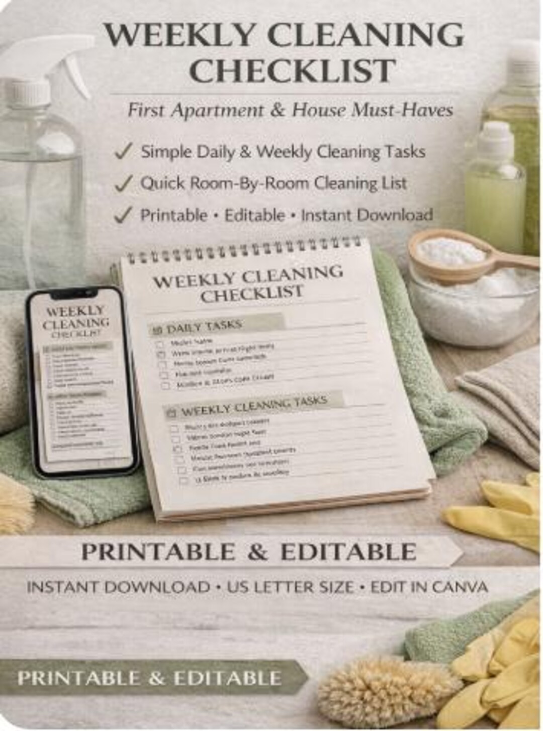 Weekly Cleaning Checklist Printable | Editable Canva Cleaning Schedule ...