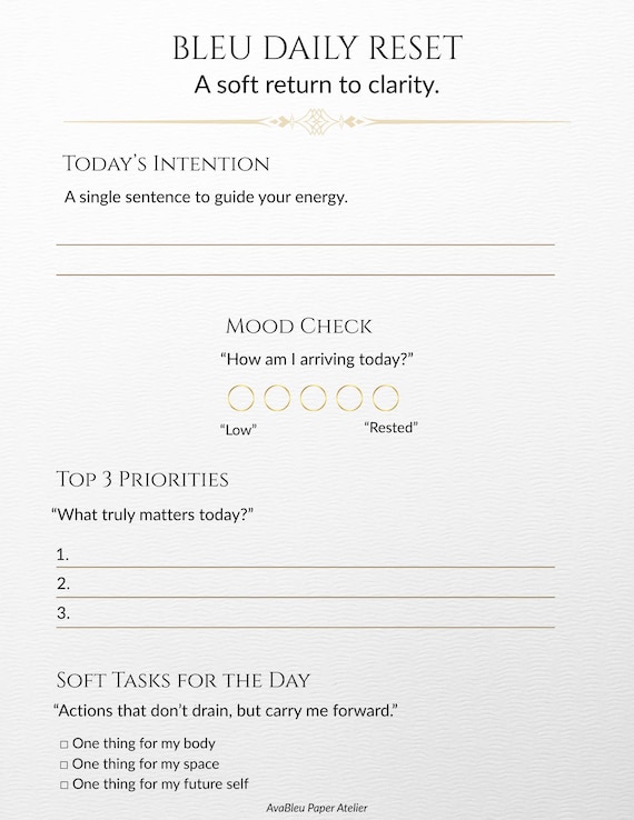 AvaBleu Paper Atelier Minimal Digital Daily Planner & Soft Life Ritual Sheet
