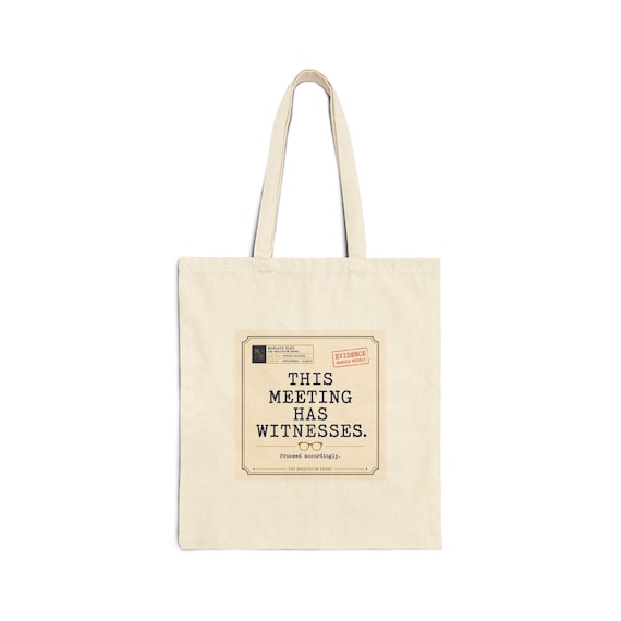 This Meeting Has Witnesses tote bag | vintage label design, canvas tote