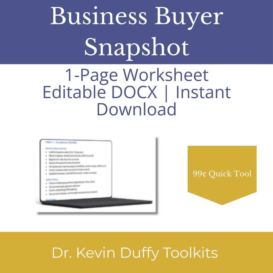 Business Buyer Snapshot Worksheet | One-page Due Diligence Sheet ...