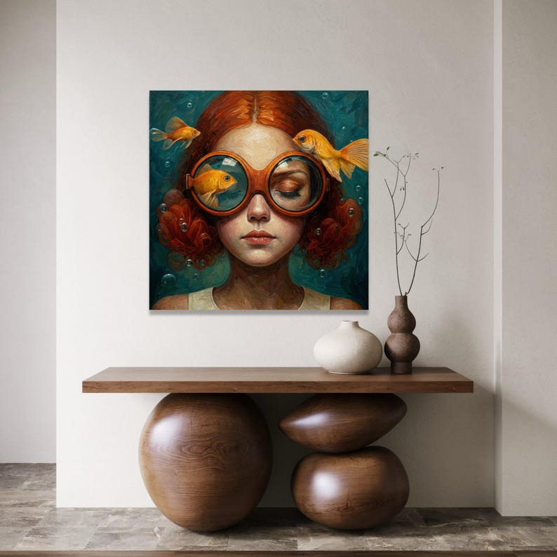 Surreal Girl With Goldfish Goggles Canvas, Underwater Fantasy Portrait ...